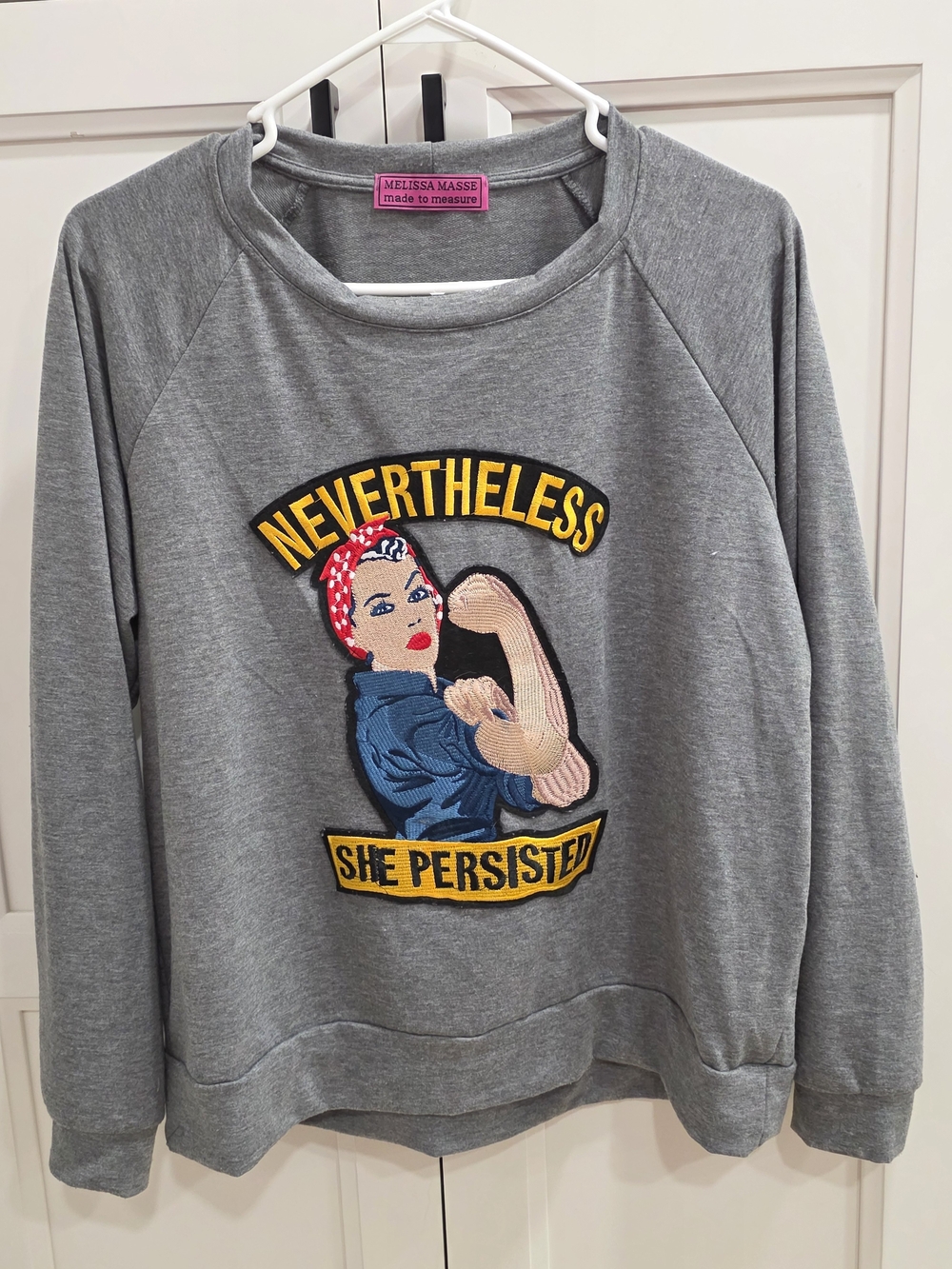 Melissa Masse Gray Graphic 'Nevertheless She Persisted' Patch Sweatshirt